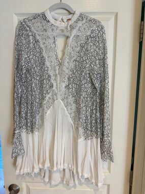 Free People White Lace Overlay Top
